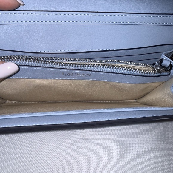 Lauren Ralph Lauren Light Baby Blue Leather Adair Wallet Chain Crossbody Bag - Picture 10 of 16